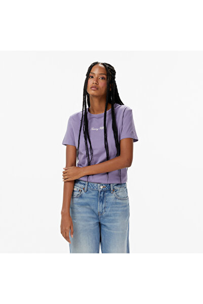 Tommy Hilfiger Classic Script Regular Kadın Mor T-Shirt