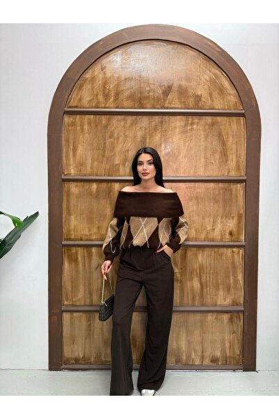 Sempre Baklava Patterned Shoulder Folded Knit Sweater – New Season”