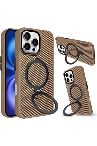 Margoun جراب من ألياف الكربون الأراميد لهاتف iPhone 16 Pro مع حامل حلقي مغناطيسي (تيتانيوم صحراوي)