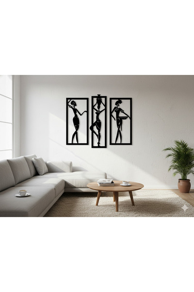 Lavin De Home 3'lü Afrikalı Kadın Figürlü Ahşap Tablo Seti