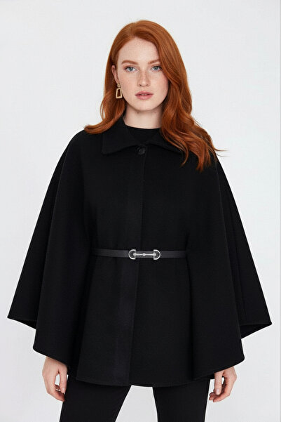 HepsitrentStore Standard Size Belt Detailed Cashmere Cape Poncho