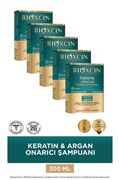 Bioxcin Keratin & Argan Repairing Care Shampoo 300 ml - Damaged and Sensitive Hair 5 Pcs