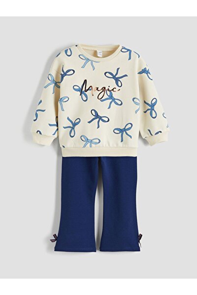 LC Waikiki Lcw Kids Bow Printed Girls' Sweatshirt and Leggings