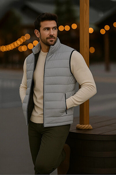 comstar Men's Lined Winter Pocketed Zippered Gray Puffer Vest