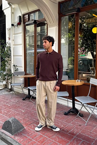 Flaw Wear Buttoned Polo Neck Knitwear Sweater