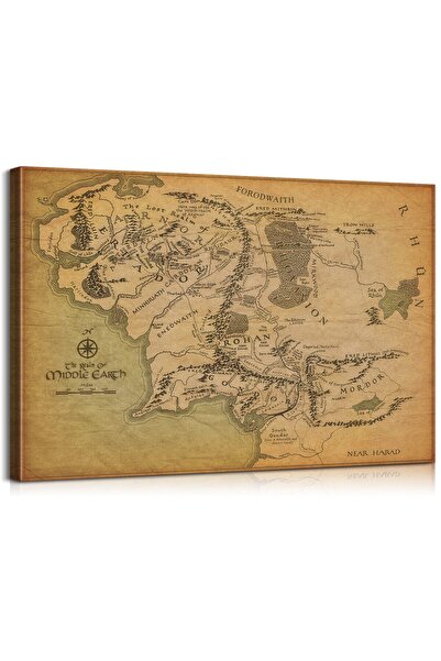 Emoda home Trove لوحة فنية جدارية من القماش لخريطة الأرض الوسطى، إطار خريطة خ...