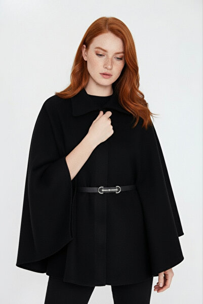 HepsitrentStore Standard Size Belt Detailed Cashmere Cape Poncho