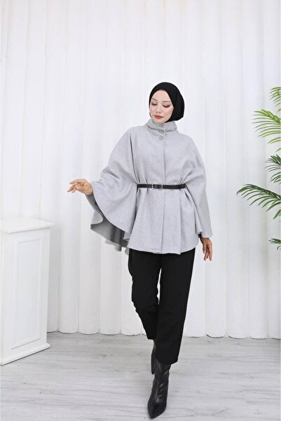 Kayaka triko Women's Mock Neck Belted Cashmere Poncho