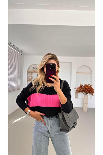 Sezgi Tekin Wide Neck Color Block Anthracite Knitwear