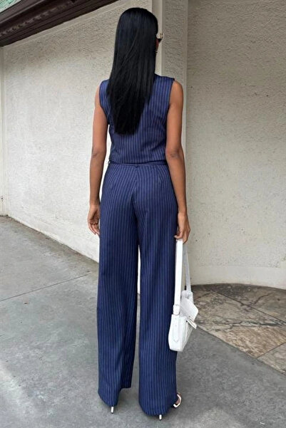 GENCULUS Vest Cross Detail Buttoned Pocket Vest Suit 10150