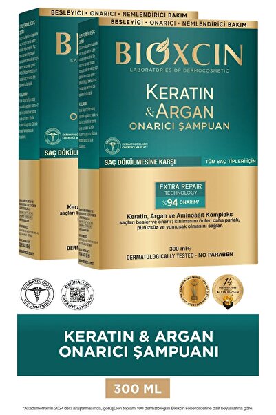 Bioxcin Keratin & Argan Repairing Care Shampoo 300 ml - Damaged and Sensitive Hair 2 Pcs