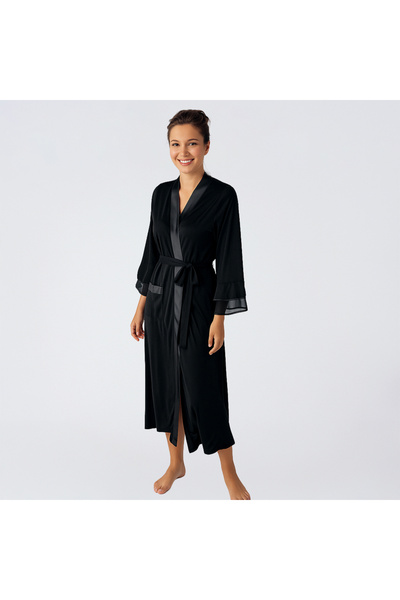 Penelope Laura Chiffon Satin Detailed Viscose Dressing Gown - Black/L