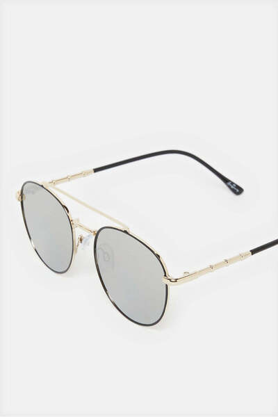 REDTAG Men Black And Gold Round Sunglasses