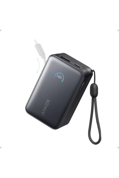 Anker Nano Power Bank 10,000mAh 45W with Built-In Retractable USB-C Cable, Smart Display