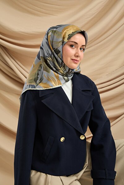 Silk Home Blue Green Floral Pattern Tivil Woven Pure Silk Scarf-Kvs0896