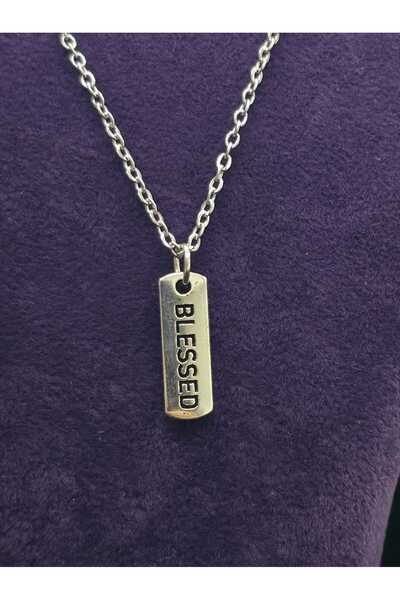 sarıyer silver Blessed Yazılı Charm Çelik Şans Kolyesi Kutsanmış Kutlu Yazan ...