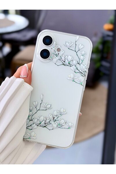 Go Aksesuar غطاء شفاف متوافق مع آيفون 16 بطباعة غير لامعة وحواف ساكورا لا يتر...