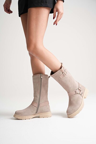 ANALİN SHOES Women's Genuine Leather Accessory Detailed Riding Boots - Mink Suede