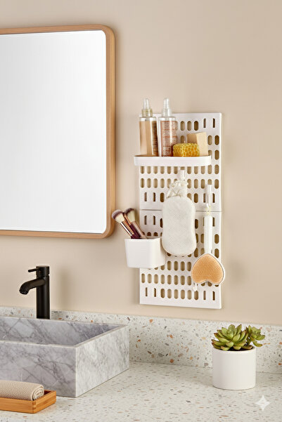 BeeQuin Cloth Wall Shelf Organizer Decor Set Multi-Purpose Adhesive Set of 7 Hangers Kitchen Bathroom Room