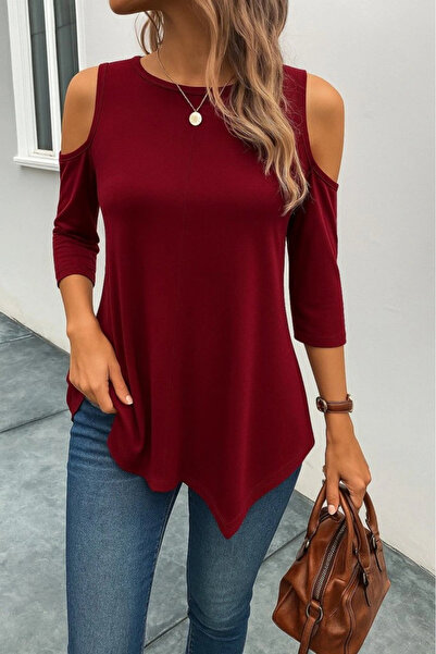 GENCULUS Women's off-the-shoulder v-neck asymmetrical blouse in viscose