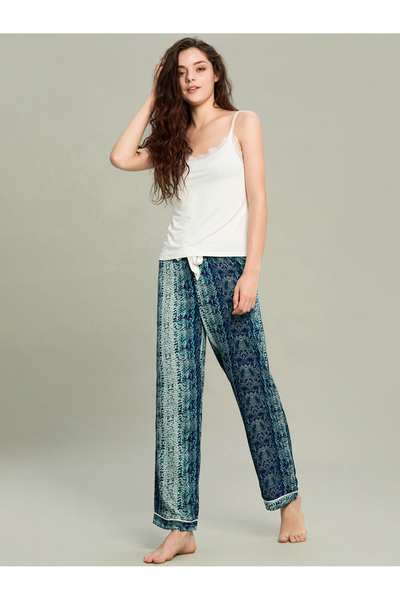 FridayIn Casual Round neck Solid color Printing Bandage Pajama