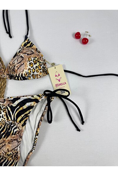 FUNELLA Patterned Side and Neck Tie Stylish Women's Bikini Set