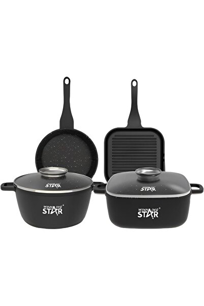 WINNINGSTAR Winning Star 4-Piece Non-Stick Cast Aluminum Cookware Set ST-5209, Black