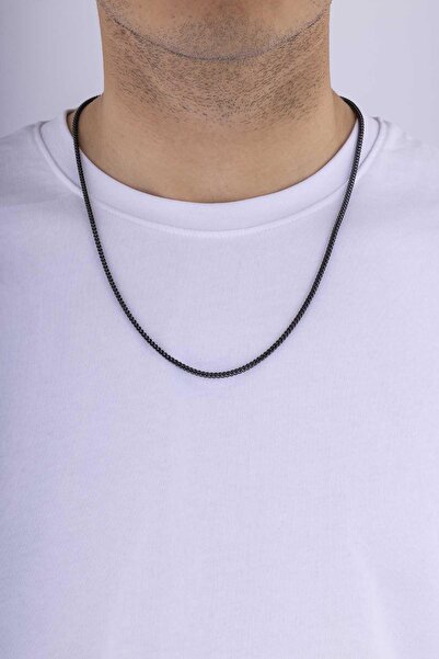 Gümüş Pazarım Black Color Square Cut Men's Steel Chain