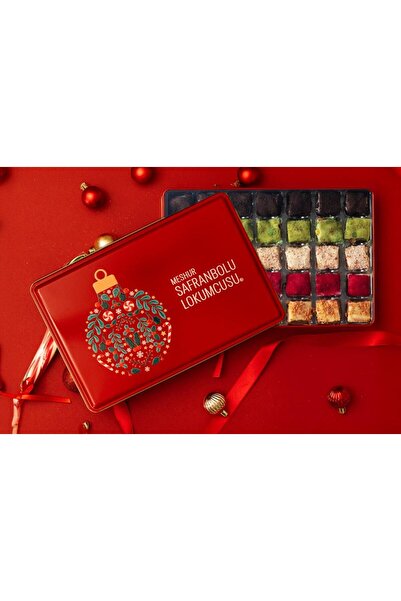 MEŞHUR SAFRANBOLU LOKUMCUSU علبة حلوى متنوعة لرأس السنة الجديدة باللون الأحمر 500 جرام
