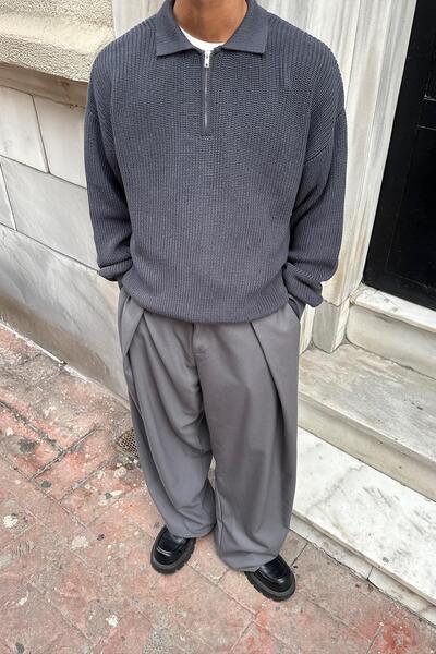 Flaw Wear Half Zip Polo Neck Knit Sweater