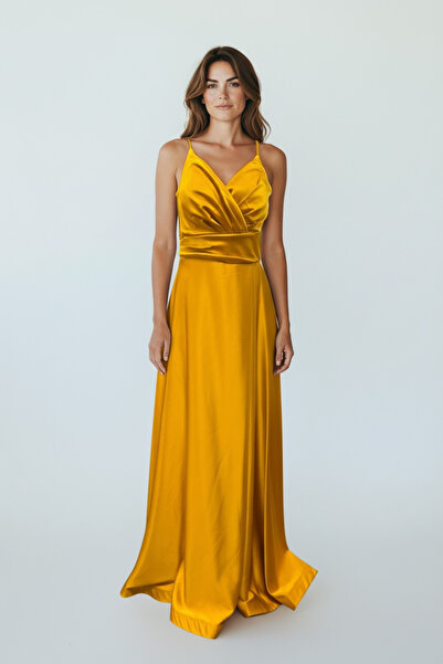 DEV LINE Rochie Elegantă din Satin Galbenă