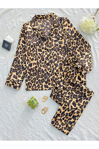 FridayIn Casual Suit collar Leopard Pocket Regular sleeve Pajama