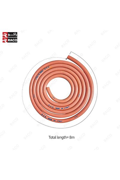 Raco Flexible Low Pressure Rubber LPG Gas Hose with Nylon Reinforcement & 2 Steel Clamps (8 m)