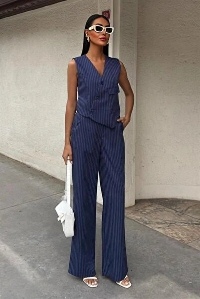 GENCULUS Vest Cross Detail Buttoned Pocket Vest Suit 10150