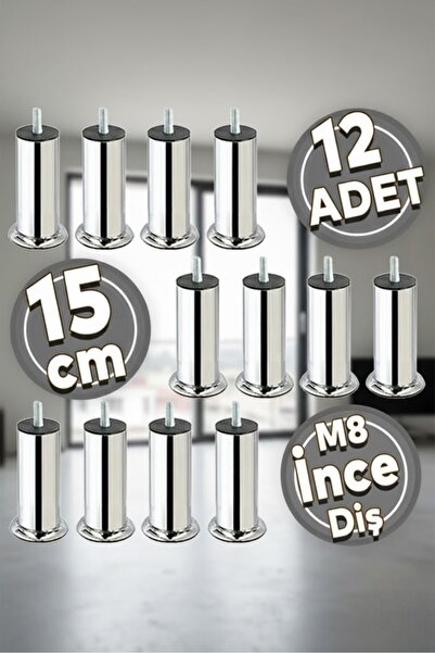 MH MiniHediye Furniture Sofa Base Seat Bed Sofa Bed Support Heightening Leg M8 15 cm Chrome Metal Legs 12 Pieces