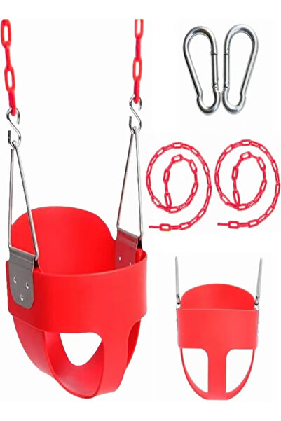 Fitness World Children's swing seat with full backrest and plastic-coated chains for indoor and outdoor use, red color