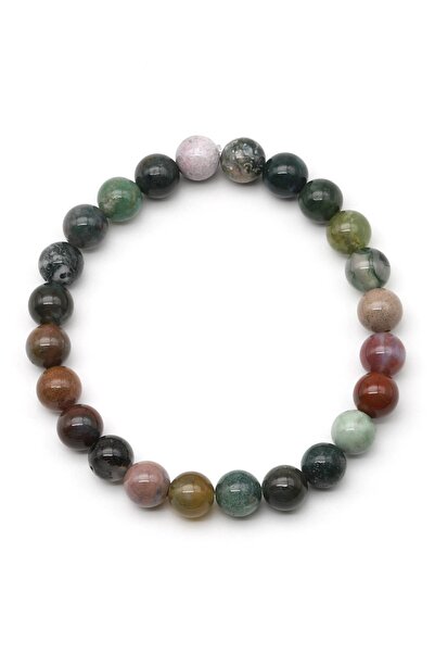 Perlavita Indian agate natural stone bracelet 8mm mossy structure women men bracelet