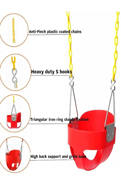 Fitness World Children's swing seat with full backrest and plastic-coated chains for indoor and outdoor use, red color