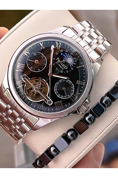 Ferrucci 3 Atm Men's Wristwatch with Automatic Moonlight and Sun Dial and Bracelet Gift Ff.G3606.5