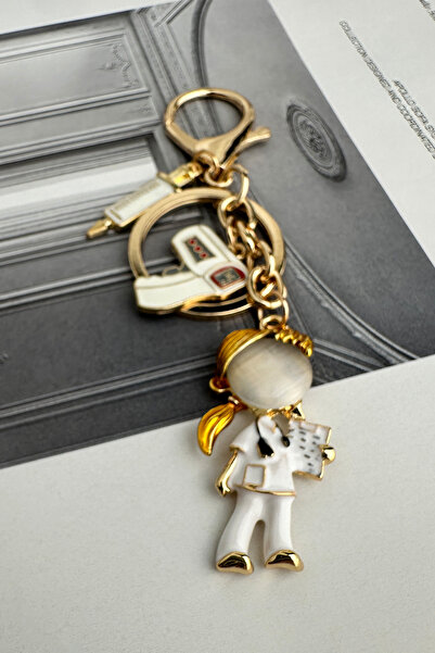 Modex Gold Color Health-Themed Nurse Doctor Figure Bag Accessory Keychain