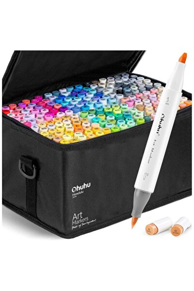 Ohuhu أقلام تحديد الفرشاة - مجموعة أقلام تحديد فنية مزدوجة الطرف، ٢١٦ لونًا (فرشاة وإزميل بطرفين)