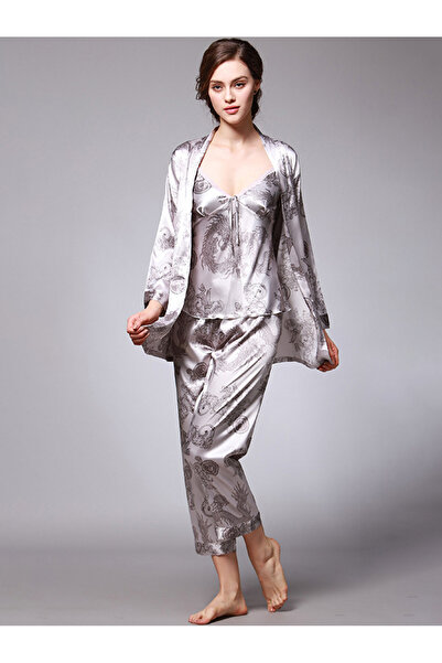 FridayIn Home style V-neck Printing Bow Regular sleeve Pajama