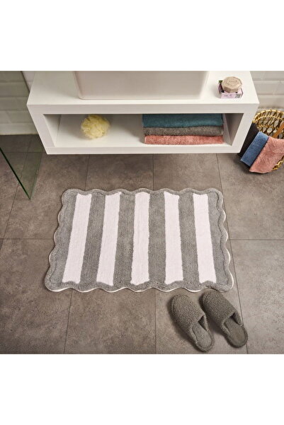 Evidea Covoraș de baie Soft Tufting Line - Ecru / Gri - 60x90 cm