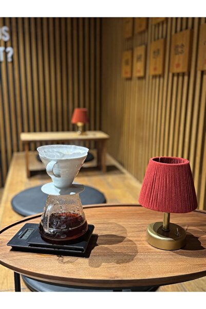 Maison Avf Bordo Kadife Süet Kablosuz Pilli Masa Lambası - Alt Eskitme Gold