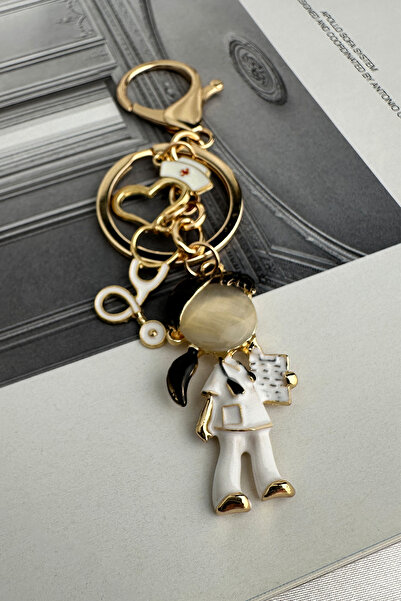 Modex Golden Yellow Health-Themed Black-Haired Nurse & Doctor Bag Accessory Keychain