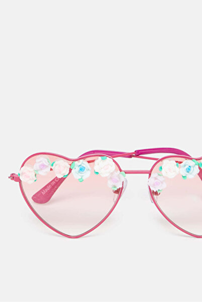 REDTAG Girls Pink Heart Floral Embellished Sunglasses