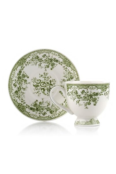 Altabi Turkish Coffee Set for 2 People Porcelain – Green Floral Pattern |   100 ml