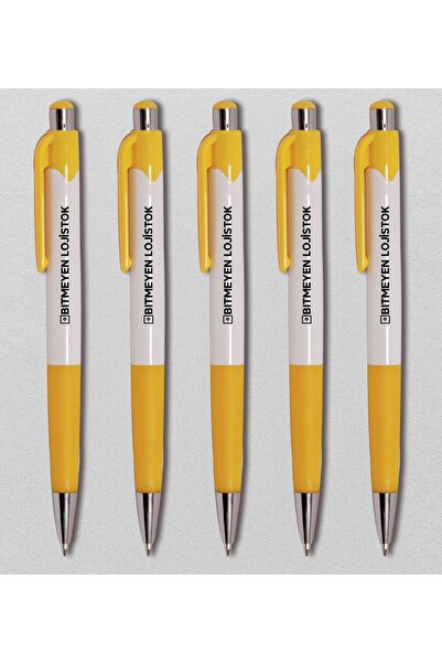 Bk Gift Promosyon Sarı Plastik Tükenmez Kalem - 40 Adet
