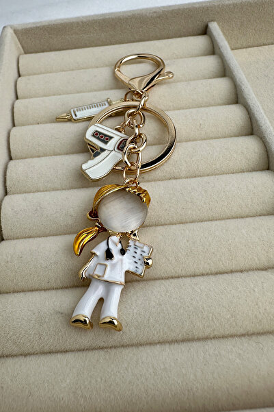 Modex Gold Color Health-Themed Nurse Doctor Figure Bag Accessory Keychain