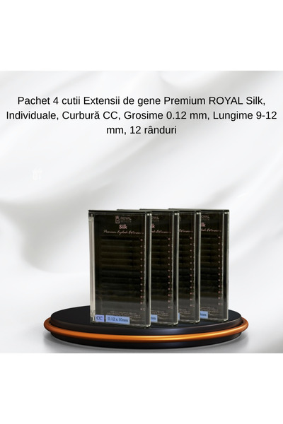 Royal Pachet 4 Cutii Extensii de Gene Premium Silk – CC, 0.12 mm, Lungimi 9-12 mm